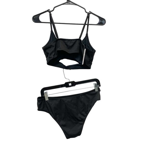Cupshe Women's Black Onyx Cutout Scoop Neck Bralette & Hipster Bikini Set Medium - Picture 4 of 9